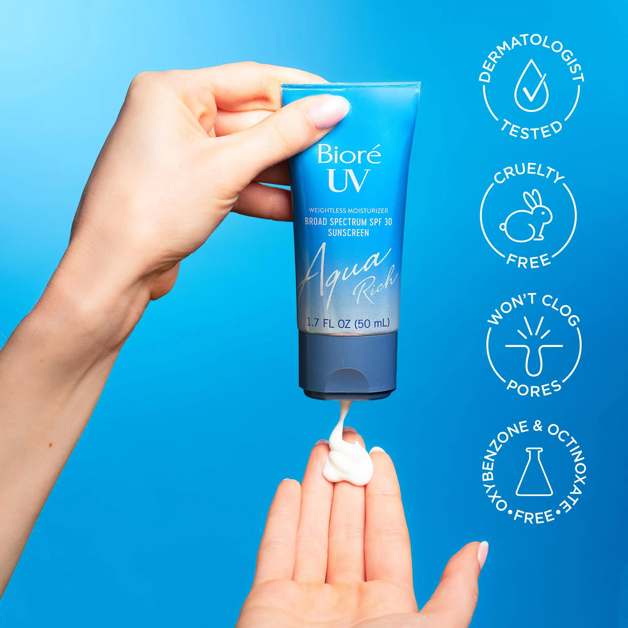 Bioré UV Aqua Rich SPF 50 PA     Japanese Daily Moisturizer Sunscreen for Face, For Sensitive Skin, Oil Free, Hyaluronic Acid, Vegan, Oxybenzone & Octinoxate Free, Dermatologist Tested, 1.7 Oz SPF50 1.7 Fl Oz (Pack of 1)