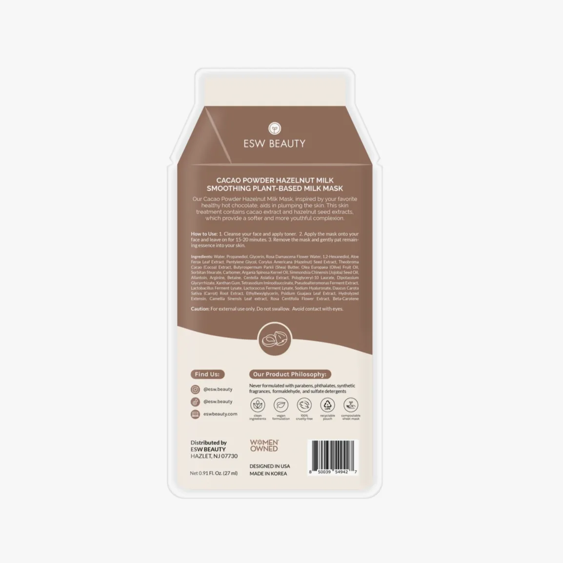 Cacao Powder Hazelnut Milk Smoothing Plant-Based Milk Mask