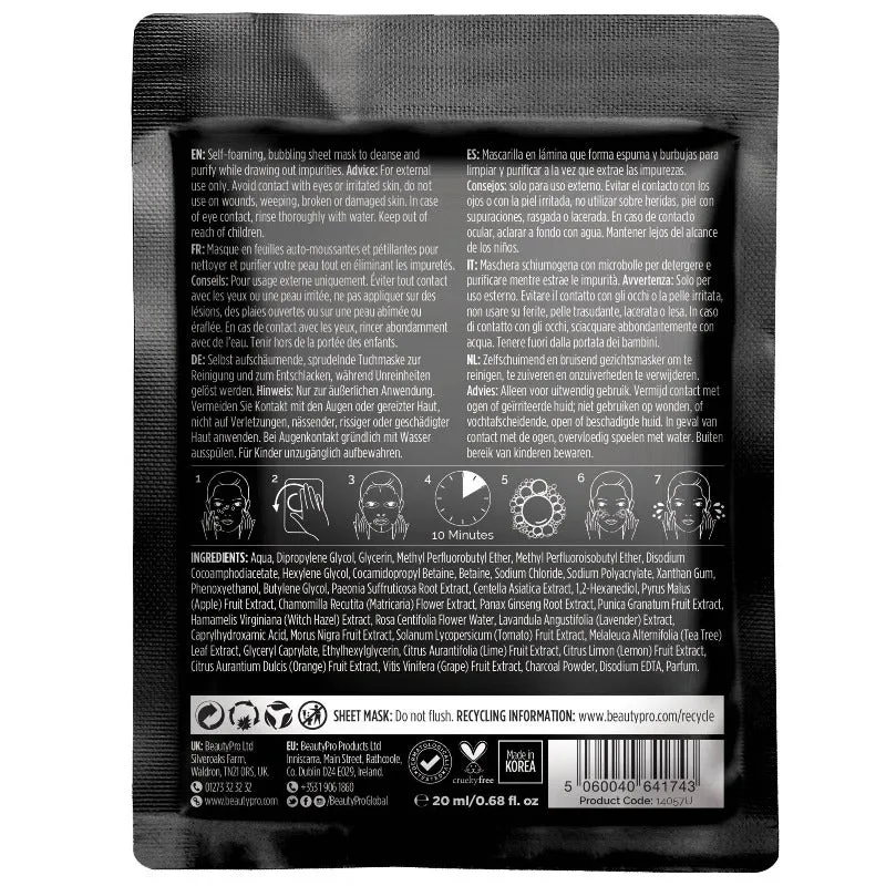 DETOXIFYING Bubbling Cleansing Charcoal Sheet Mask - Vegan