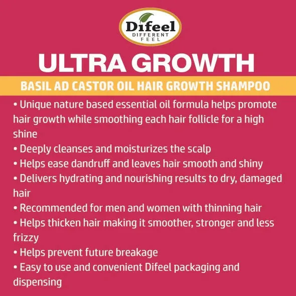 Difeel: Ultra Growth Basil & Castor Oil Pro Growth Shampoo 12oz