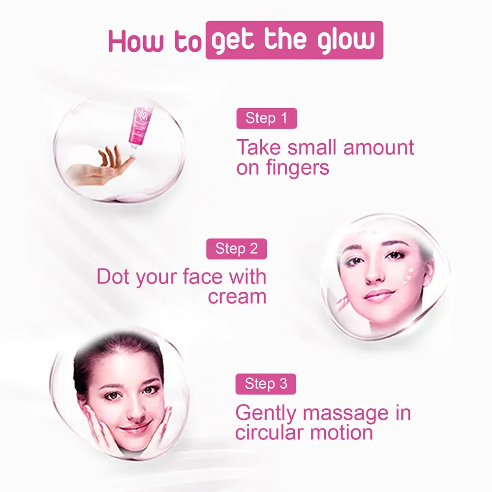 Glo On Pink Glow Cream with American Skin Technology , Enriched with Vitamin C,E, B3 & Glow Boosters, For Bright, Glowing, Spot Less Skin, Sun Protection, All Skin Types (50gm)