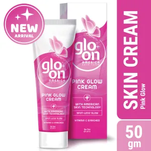 Glo On Pink Glow Cream with American Skin Technology , Enriched with Vitamin C,E, B3 & Glow Boosters, For Bright, Glowing, Spot Less Skin, Sun Protection, All Skin Types (50gm)