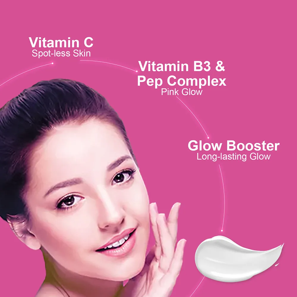 Glo On Pink Glow Cream with American Skin Technology , Enriched with Vitamin C,E, B3 & Glow Boosters, For Bright, Glowing, Spot Less Skin, Sun Protection, All Skin Types (50gm)