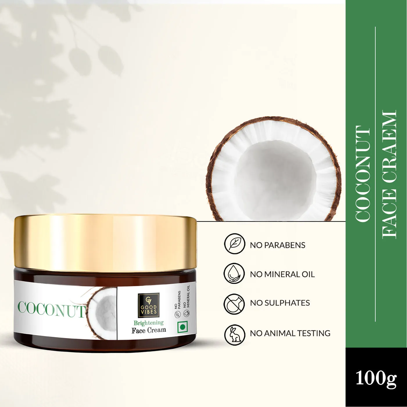 Good Vibes Coconut Brightening Face Cream | Moisturizing, Provides Glow | No Parabens, No Sulphates, No Mineral Oil, No Animal Testing (100 g)