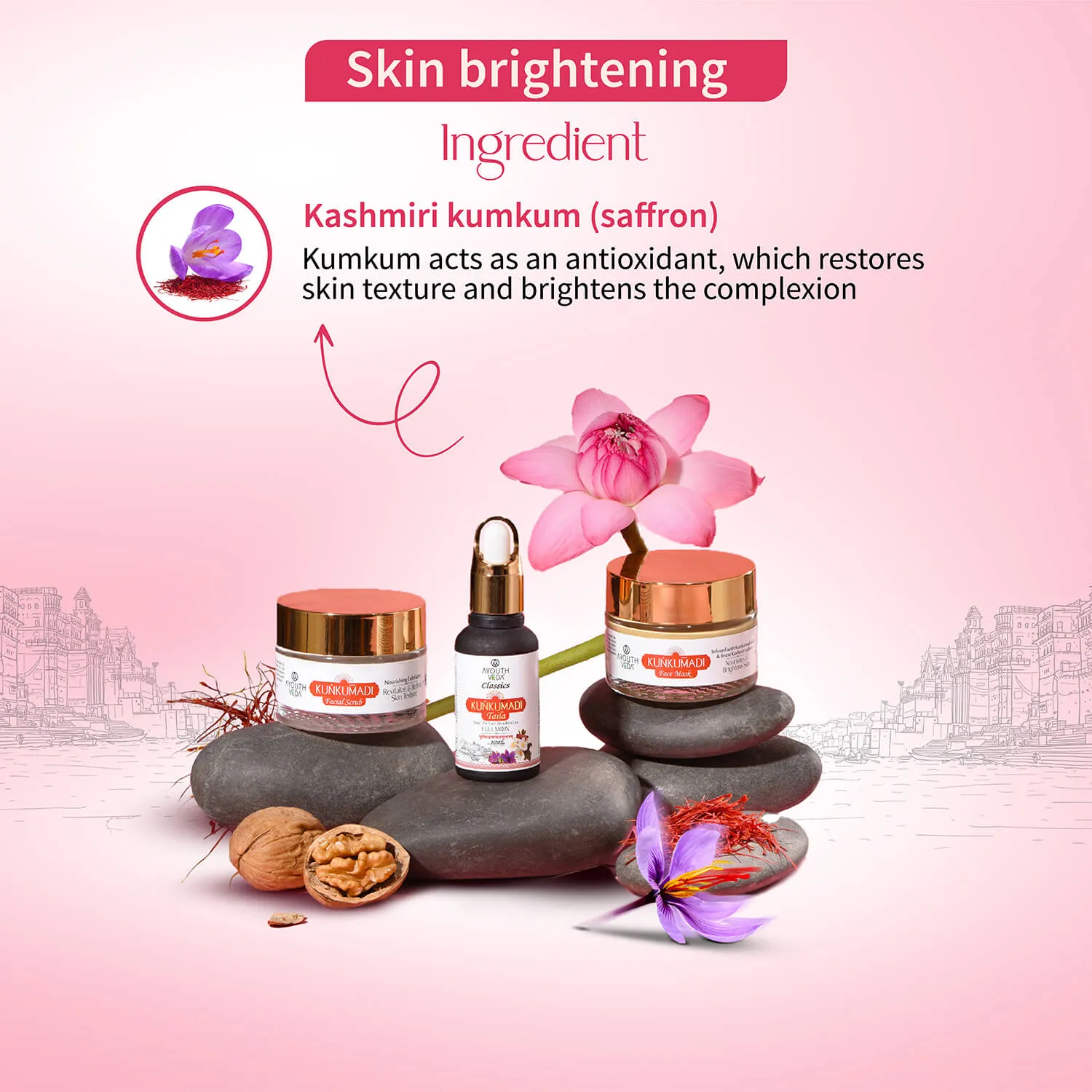 Kunkumadi Collection ( Kunkumadi Taila 30ml, Kunkumadi scrub 50g, Kunkumadi mask 50g )