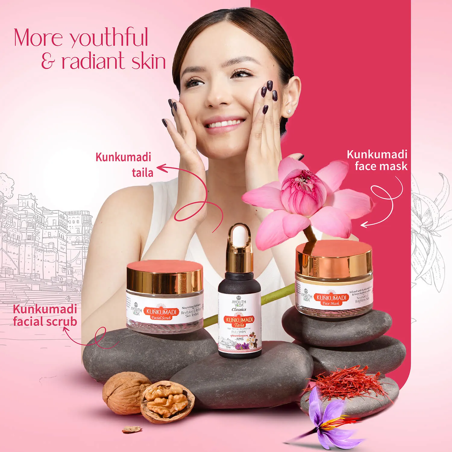 Kunkumadi Collection ( Kunkumadi Taila 30ml, Kunkumadi scrub 50g, Kunkumadi mask 50g )