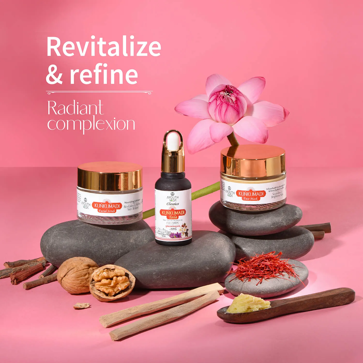 Kunkumadi Collection ( Kunkumadi Taila 30ml, Kunkumadi scrub 50g, Kunkumadi mask 50g )