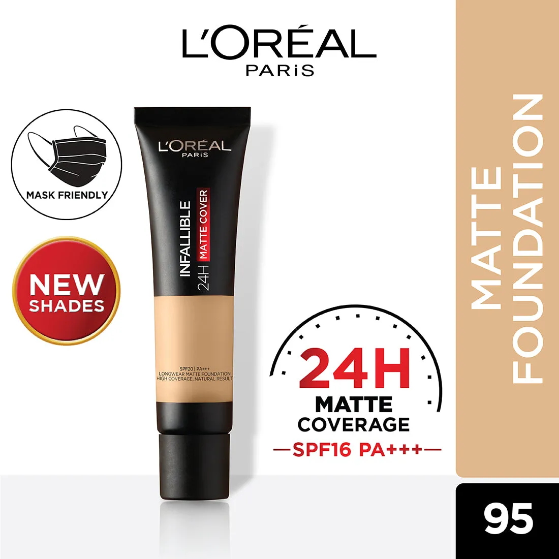 L’Oréal Paris Infallible 24H Matte Cover Liquid Foundation, 95 Light Linen, 35 ml