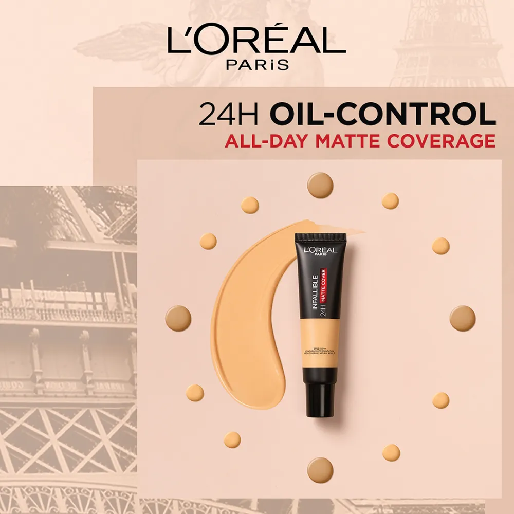 L’Oréal Paris Infallible 24H Matte Cover Liquid Foundation, 95 Light Linen, 35 ml
