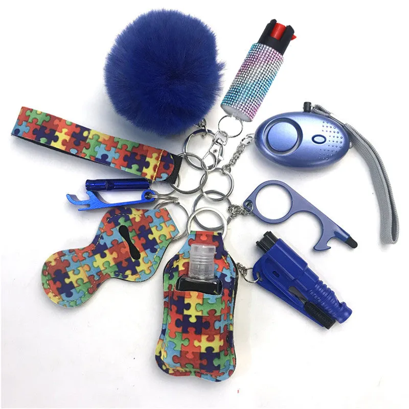 Pepper Spray Bling-Jeweled Mace 11-Piece Safety Keychain Set