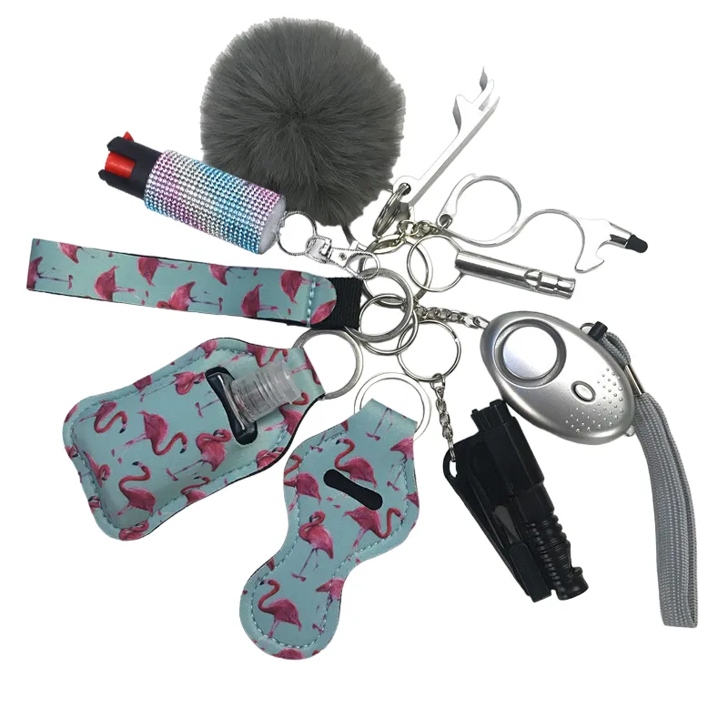 Pepper Spray Bling-Jeweled Mace 11-Piece Safety Keychain Set