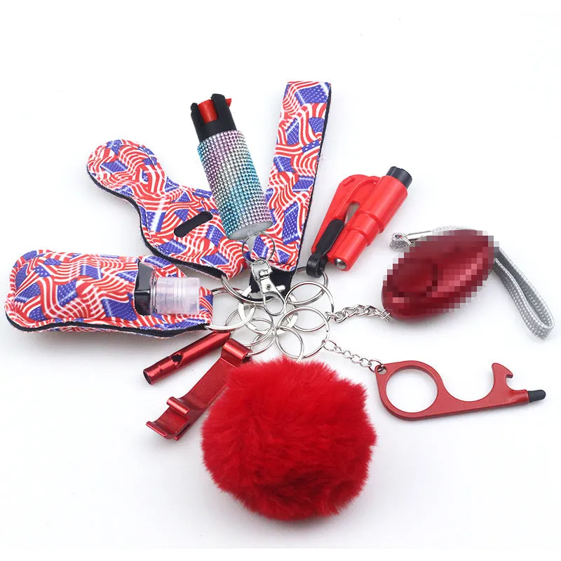 Pepper Spray Bling-Jeweled Mace 11-Piece Safety Keychain Set
