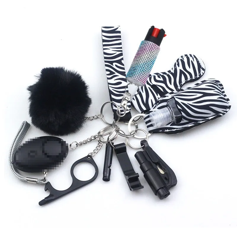 Pepper Spray Bling-Jeweled Mace 11-Piece Safety Keychain Set