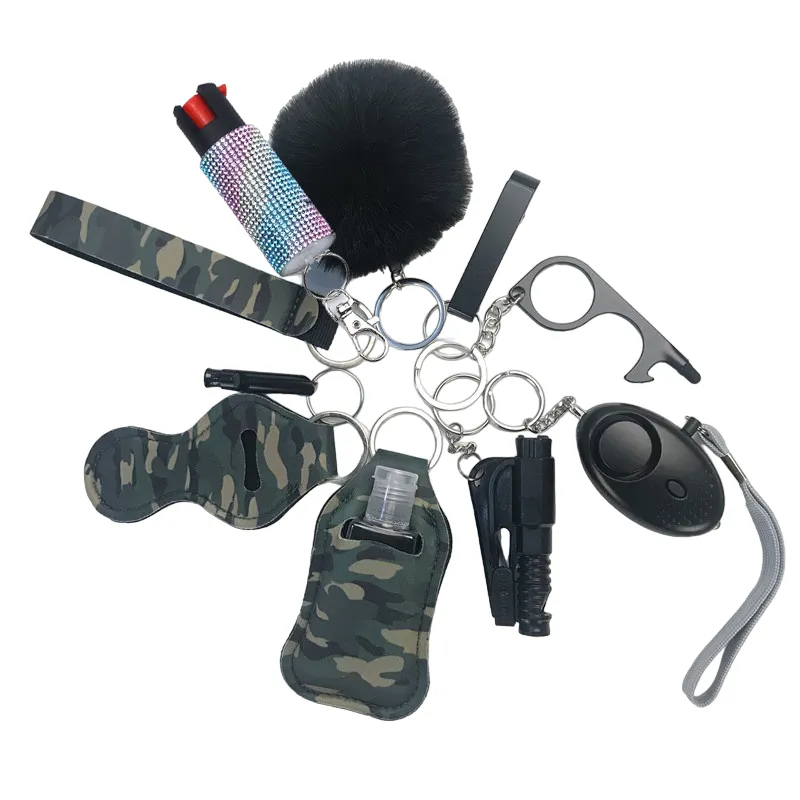 Pepper Spray Bling-Jeweled Mace 11-Piece Safety Keychain Set