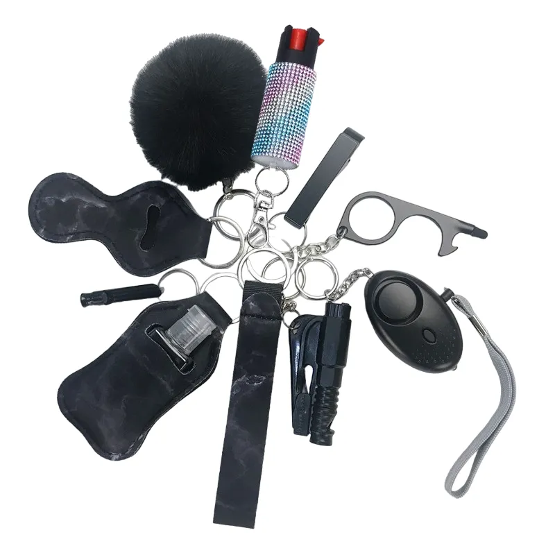 Pepper Spray Bling-Jeweled Mace 11-Piece Safety Keychain Set