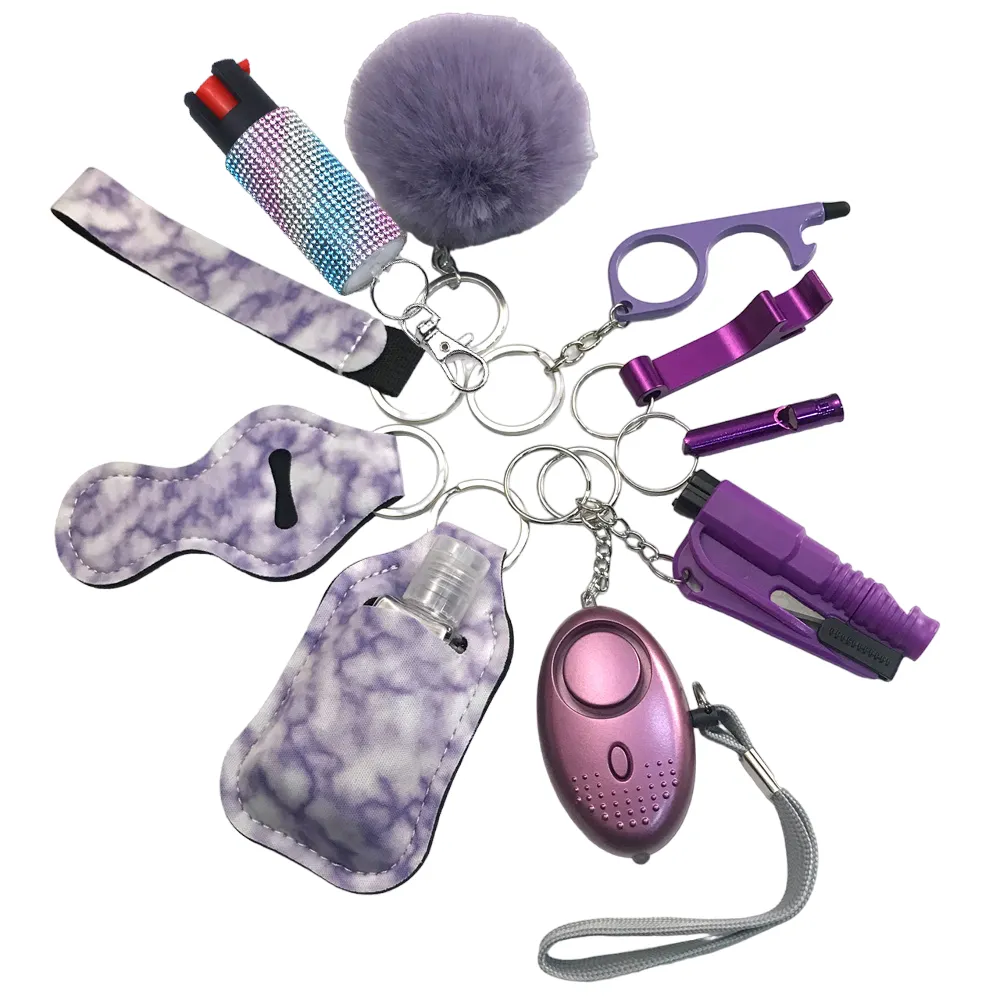 Pepper Spray Bling-Jeweled Mace 11-Piece Safety Keychain Set