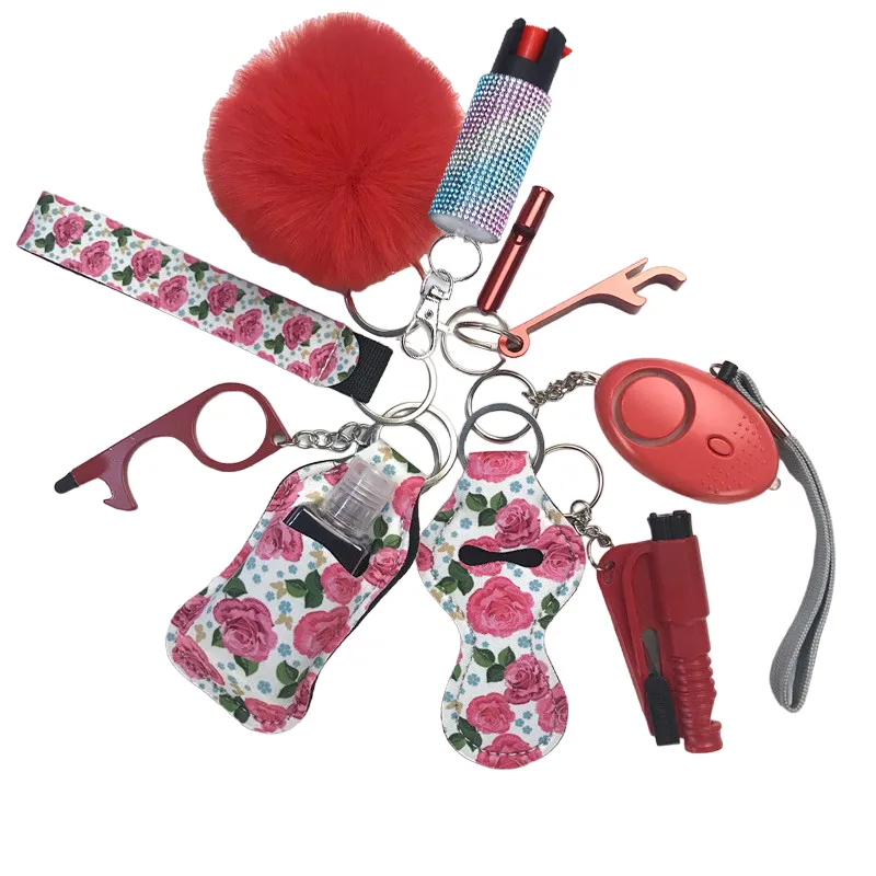 Pepper Spray Bling-Jeweled Mace 11-Piece Safety Keychain Set