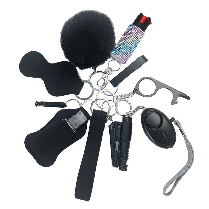 Pepper Spray Bling-Jeweled Mace 11-Piece Safety Keychain Set
