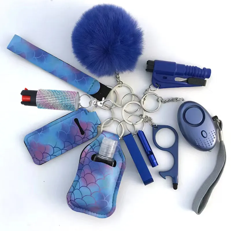 Pepper Spray Bling-Jeweled Mace 11-Piece Safety Keychain Set