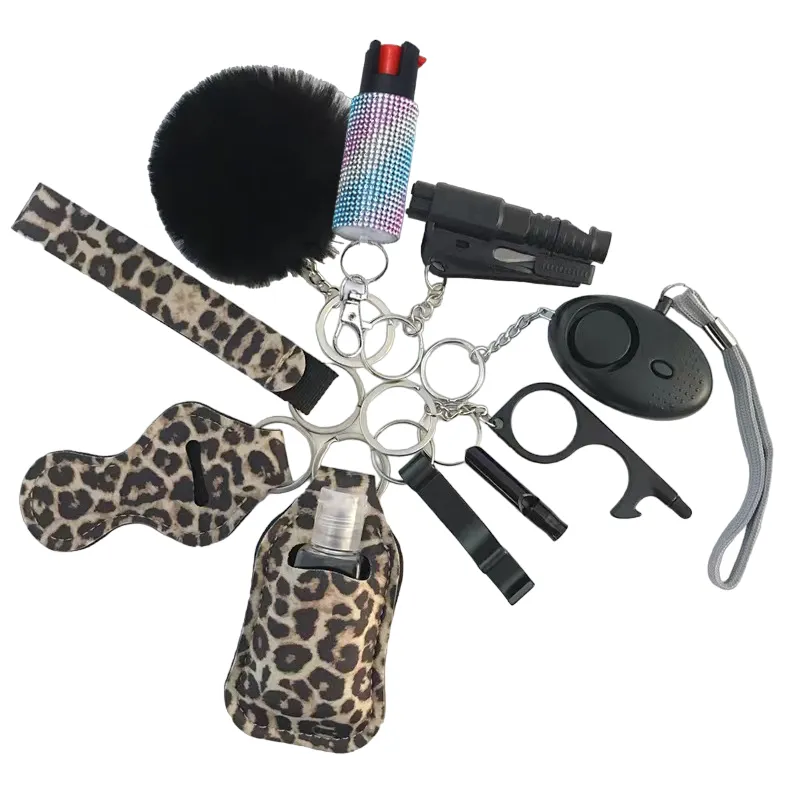 Pepper Spray Bling-Jeweled Mace 11-Piece Safety Keychain Set