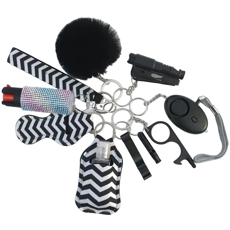 Pepper Spray Bling-Jeweled Mace 11-Piece Safety Keychain Set