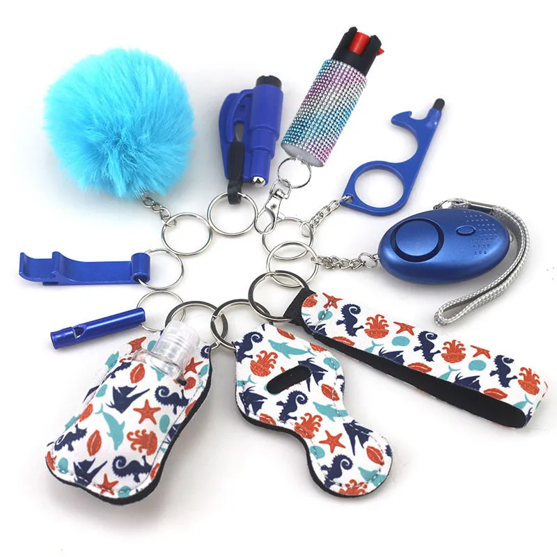 Pepper Spray Bling-Jeweled Mace 11-Piece Safety Keychain Set