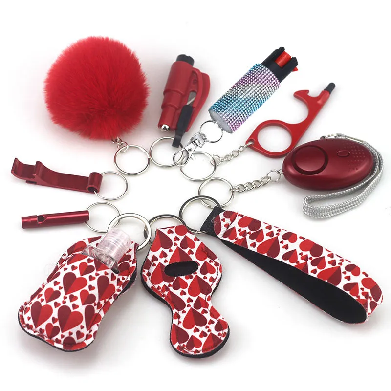 Pepper Spray Bling-Jeweled Mace 11-Piece Safety Keychain Set