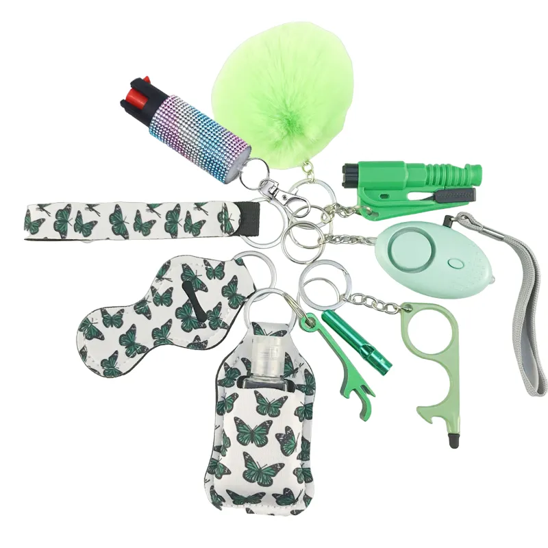 Pepper Spray Bling-Jeweled Mace 11-Piece Safety Keychain Set