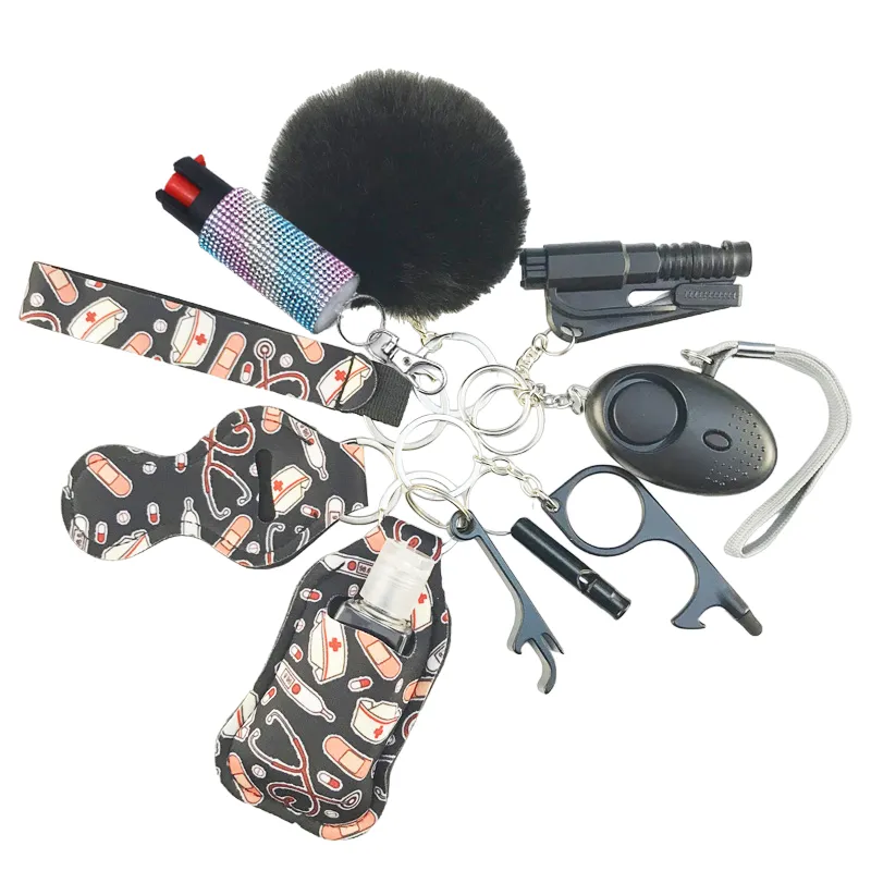 Pepper Spray Bling-Jeweled Mace 11-Piece Safety Keychain Set