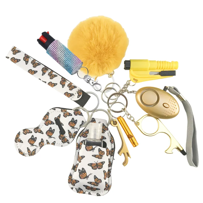 Pepper Spray Bling-Jeweled Mace 11-Piece Safety Keychain Set