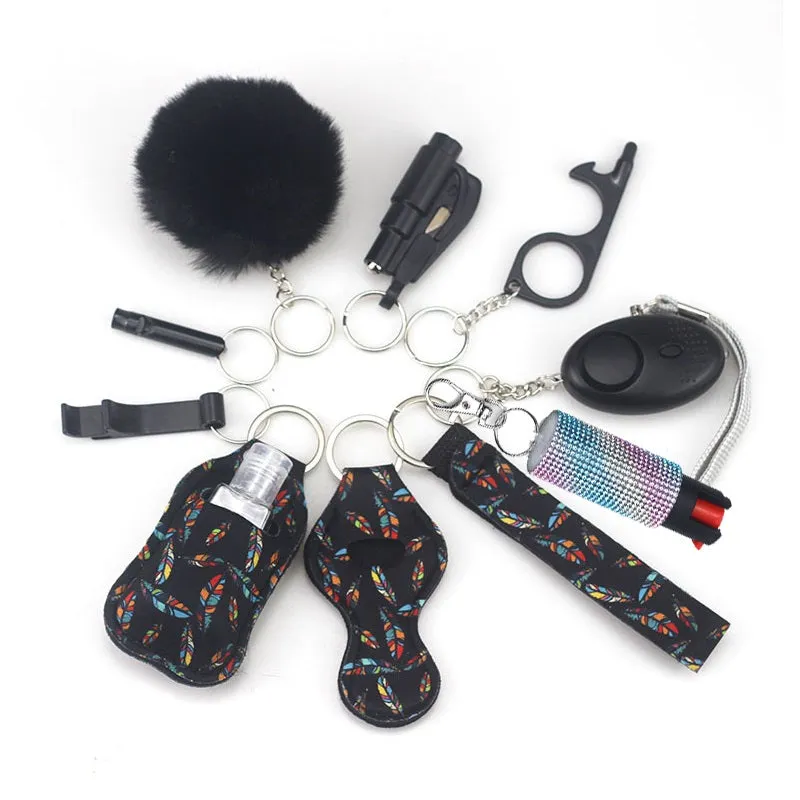 Pepper Spray Bling-Jeweled Mace 11-Piece Safety Keychain Set