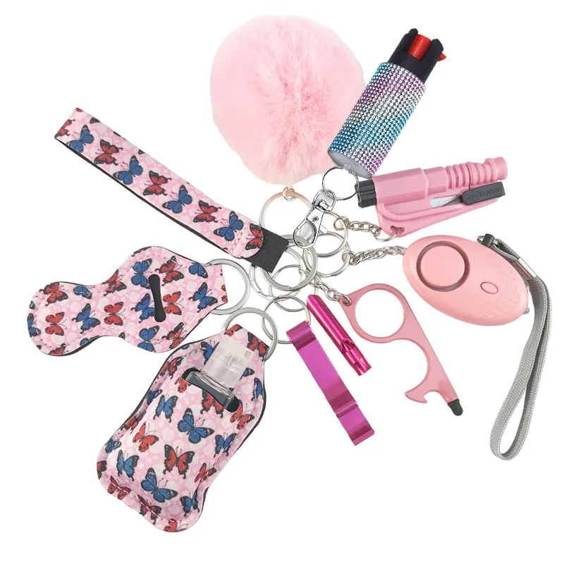 Pepper Spray Bling-Jeweled Mace 11-Piece Safety Keychain Set