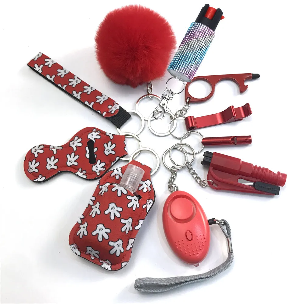 Pepper Spray Bling-Jeweled Mace 11-Piece Safety Keychain Set