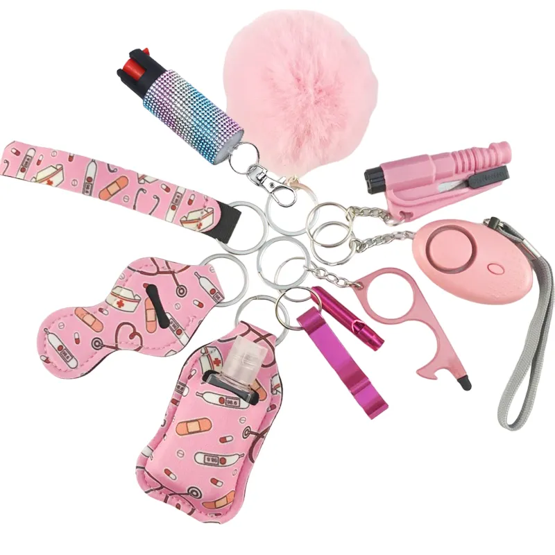 Pepper Spray Bling-Jeweled Mace 11-Piece Safety Keychain Set