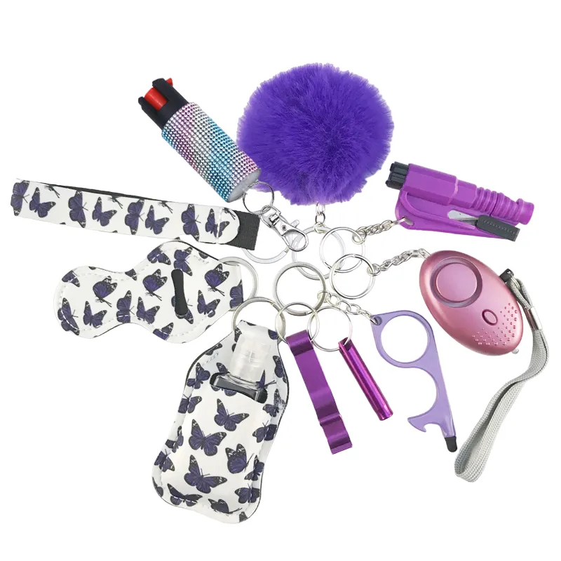 Pepper Spray Bling-Jeweled Mace 11-Piece Safety Keychain Set