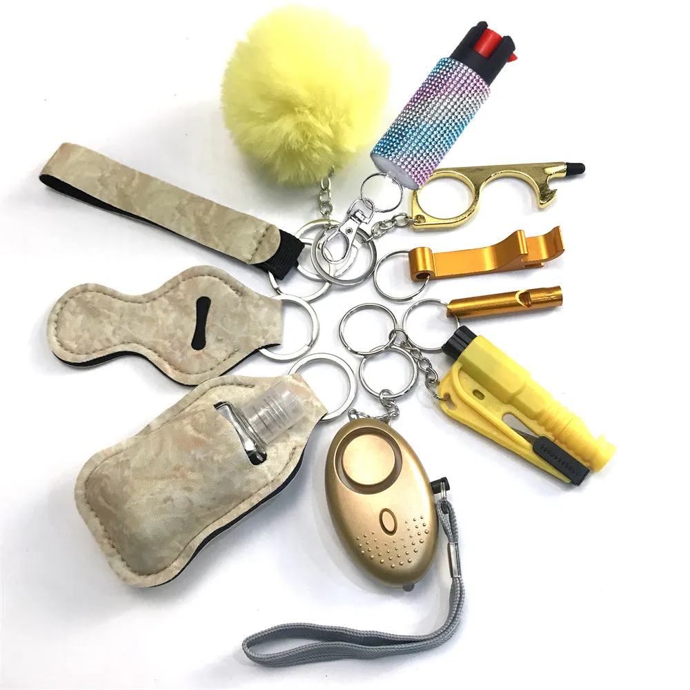 Pepper Spray Bling-Jeweled Mace 11-Piece Safety Keychain Set