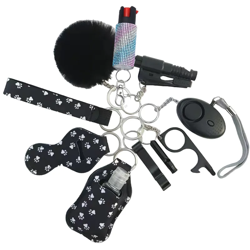 Pepper Spray Bling-Jeweled Mace 11-Piece Safety Keychain Set