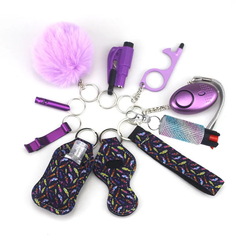 Pepper Spray Bling-Jeweled Mace 11-Piece Safety Keychain Set