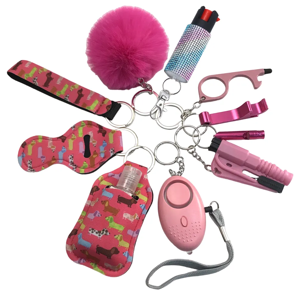 Pepper Spray Bling-Jeweled Mace 11-Piece Safety Keychain Set