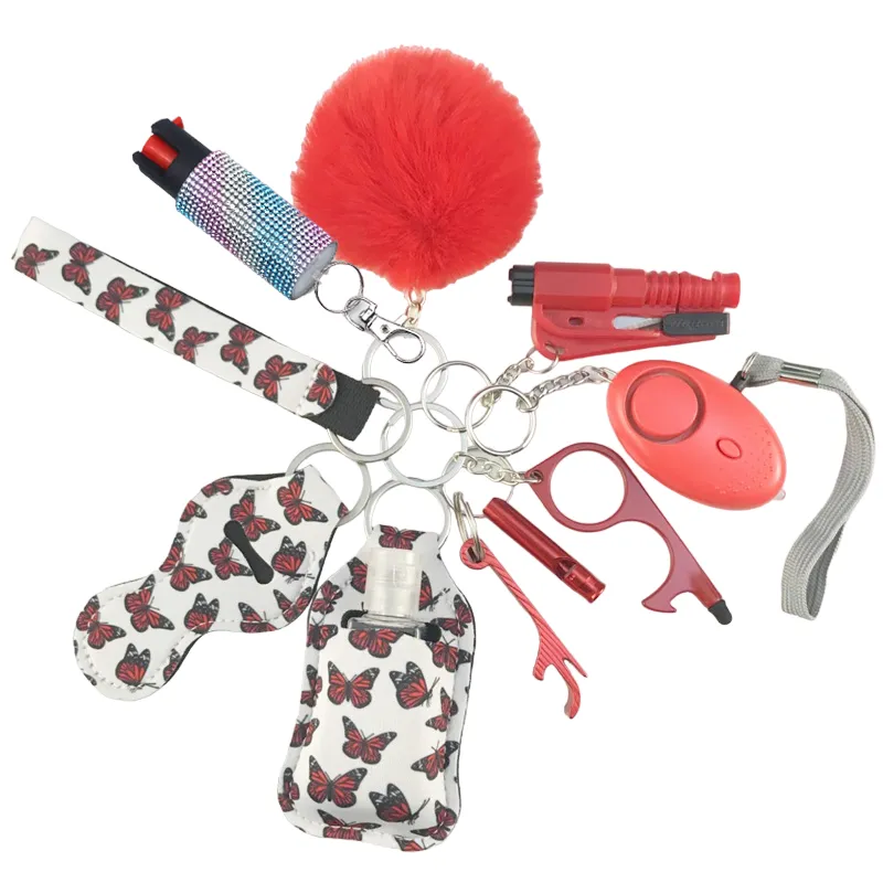 Pepper Spray Bling-Jeweled Mace 11-Piece Safety Keychain Set