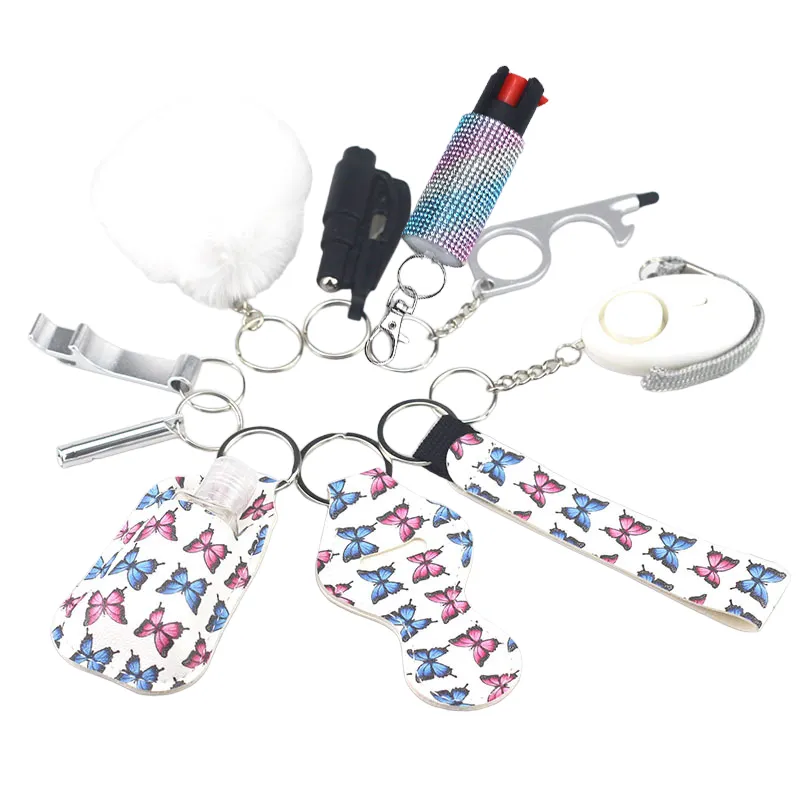 Pepper Spray Bling-Jeweled Mace 11-Piece Safety Keychain Set