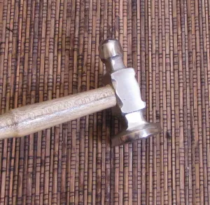 Polished steel flat, face size 1 1/8 inches, planishing chasing hammer, smoothing work, with ergo handle grip