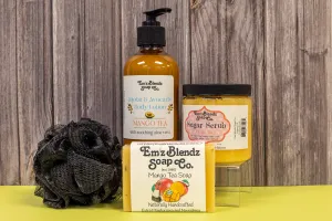 Pure Pampering Set with Bath/Shower Mesh Poof - Mango Tea