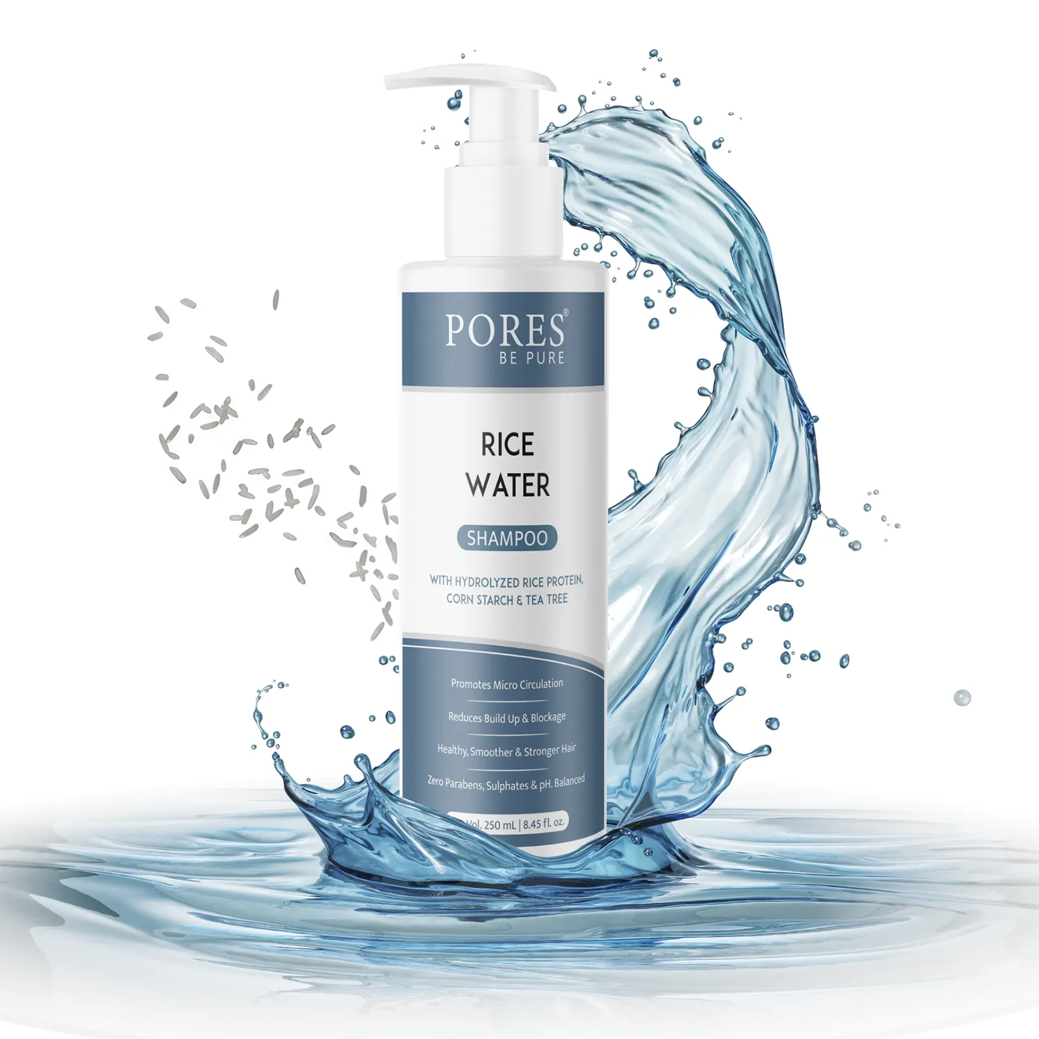 RICE WATER SHAMPOO - With Hydrolyzed Rice Protein, Corn Starch & Tea Tree - 250 mL