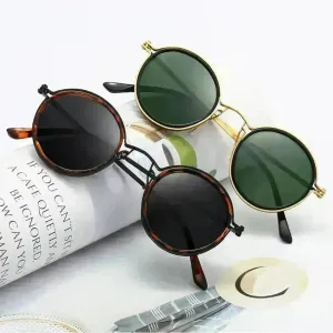 Sunscreen Retro Style Round Frame Metal Sunglasses